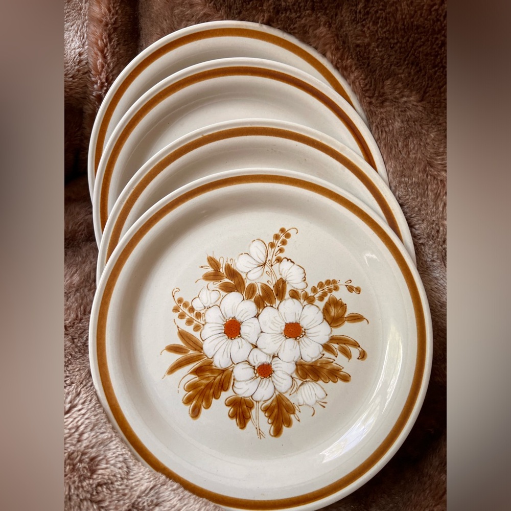 VTG 70s Japan Hand Painted Dried Flowers Mountain Wood STONEWARE Dinner Plate - Picture 16 of 16